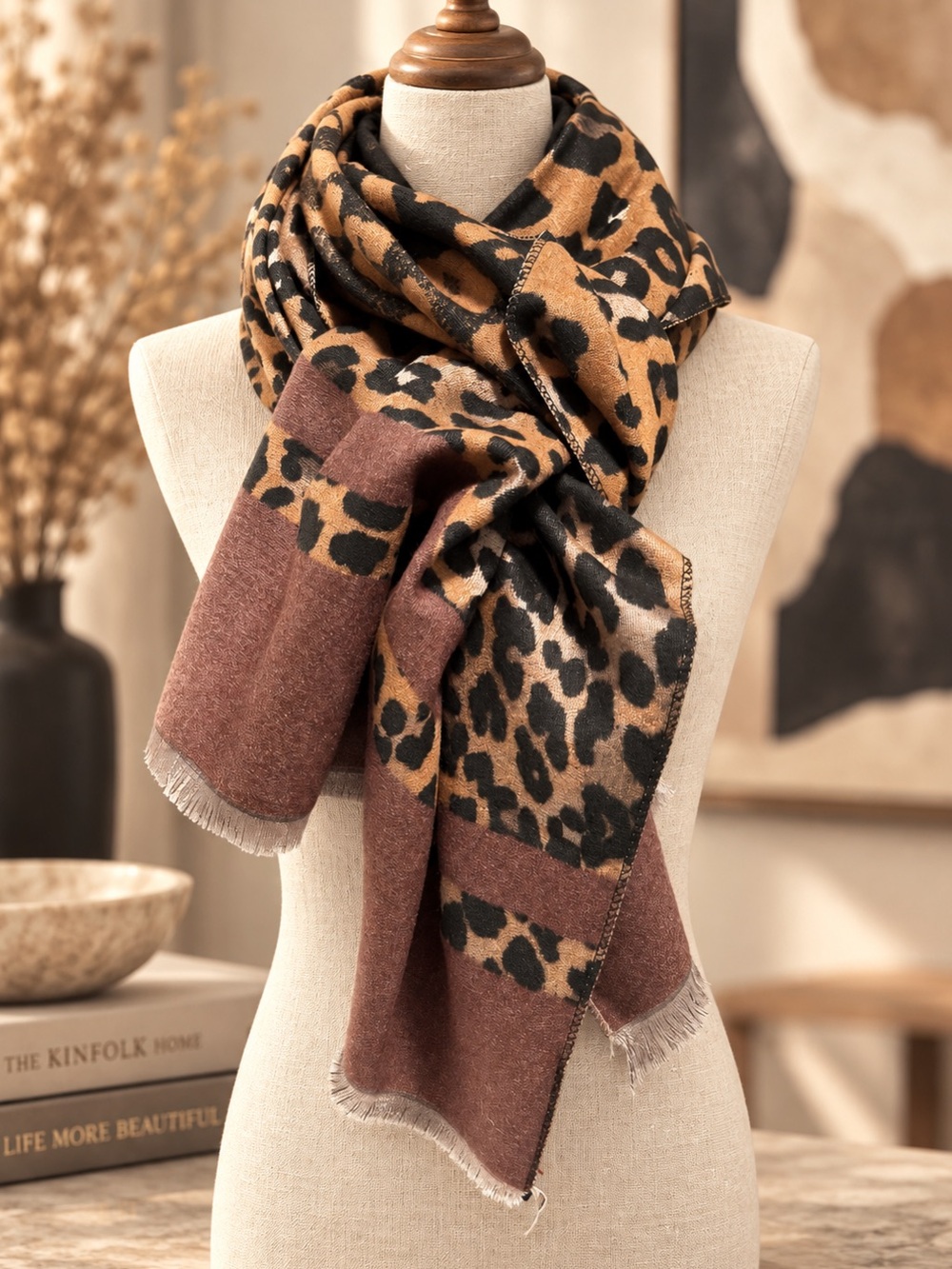 🆕❤️Teversable Leopard Print Fringe Scarf in Tan and Brown